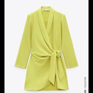 Zara bloggers fav PAREO MINI WRAP DRESS SS22 LIME GREEN | 2829/483.